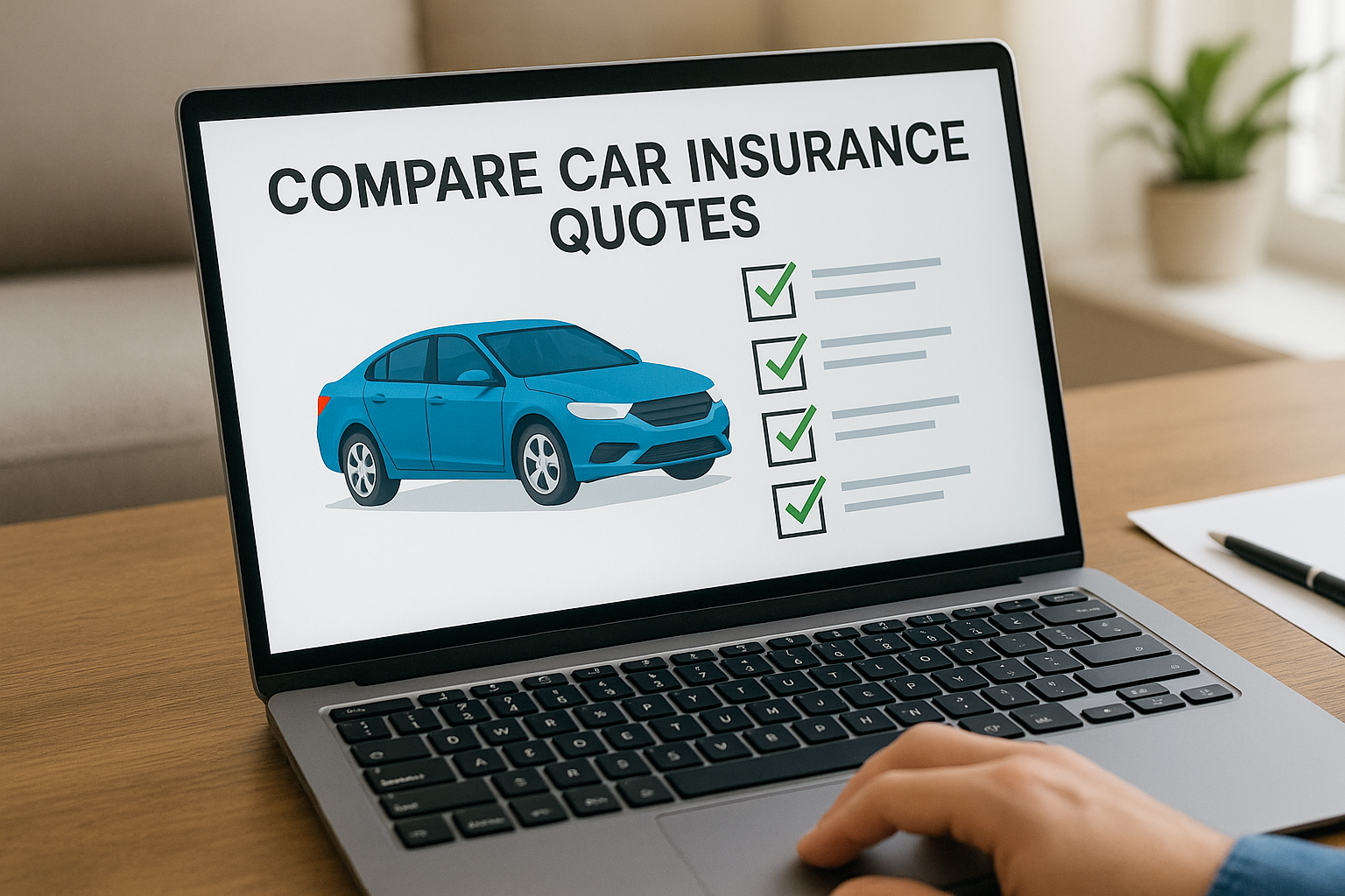A laptop showing comparison of multiple car insurance quotes on a screen